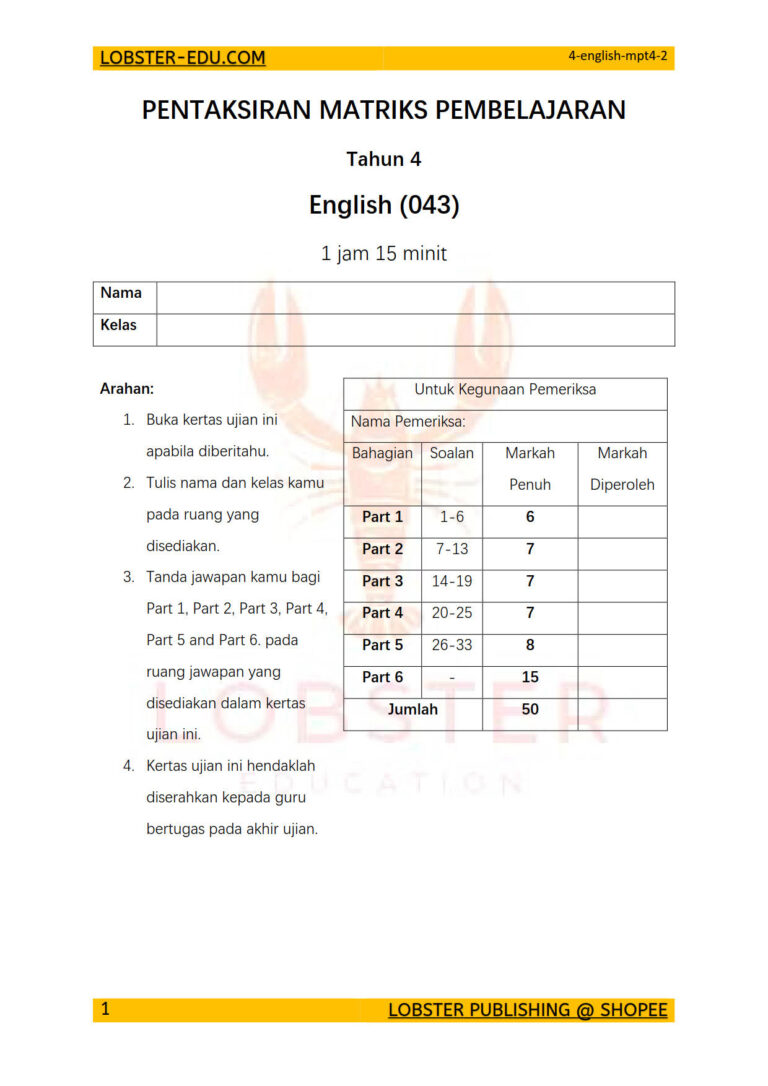 MPT4 English – Part 2 Functional Text Reading