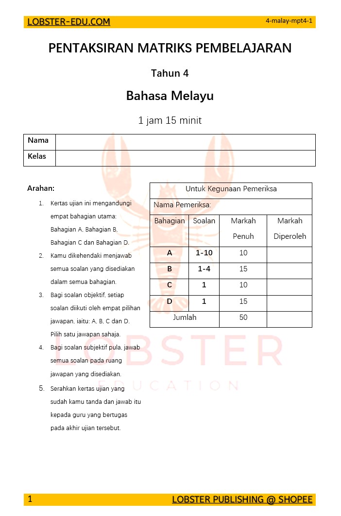 MPT4 Bahasa Melayu – Bahagian D