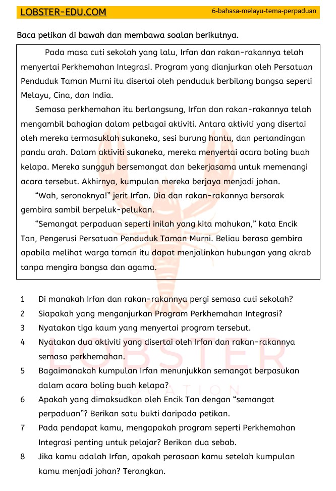 Bahasa Melayu / Year 6 / Pemahaman / Perkhemahan Integrasi