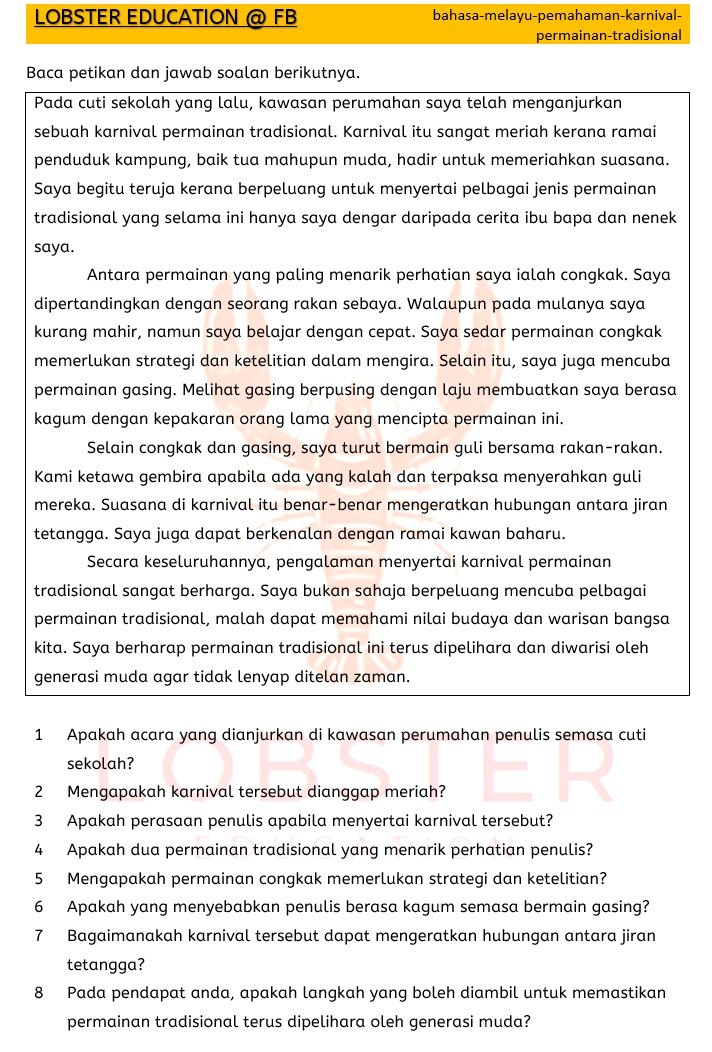 Bahasa Melayu / Tingkatan 1 / Pemahaman / Karnival Permainan Tradisional