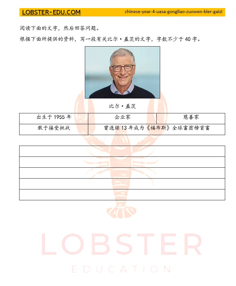 华文 / 四年级 / UASA / 供料作文 / 比尔·盖茨