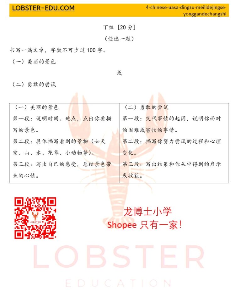 华文 / 四年级 / UASA / 作文 / 美丽的景色 / 勇敢的尝试