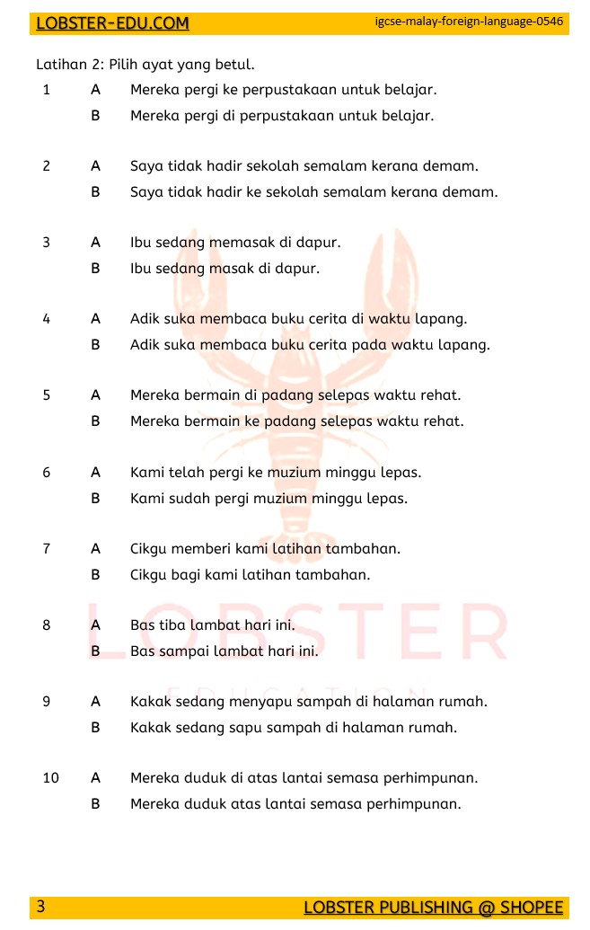 Malay as Foreign Language (Bahasa Melayu) / IGCSE / Tatabahasa / 2