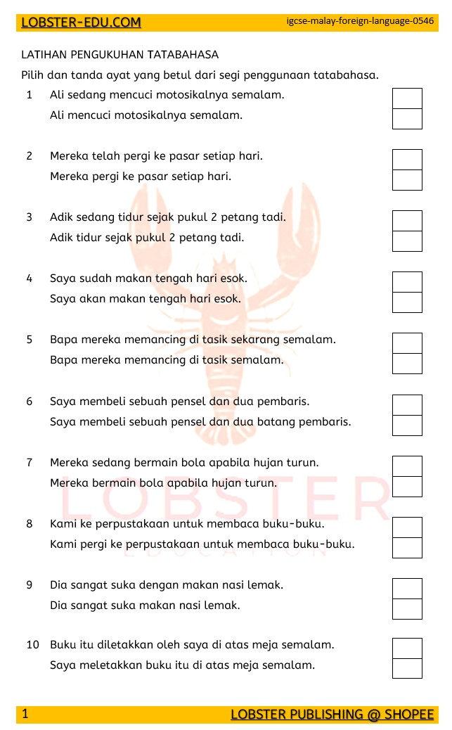 Malay as Foreign Language (Bahasa Melayu) / IGCSE / Tatabahasa / 1