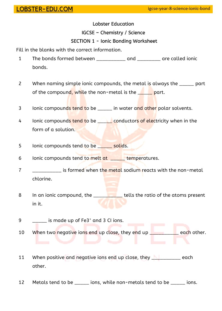 Science / Year 8 / IGCSE / Chemistry / Ionic Bond / 1