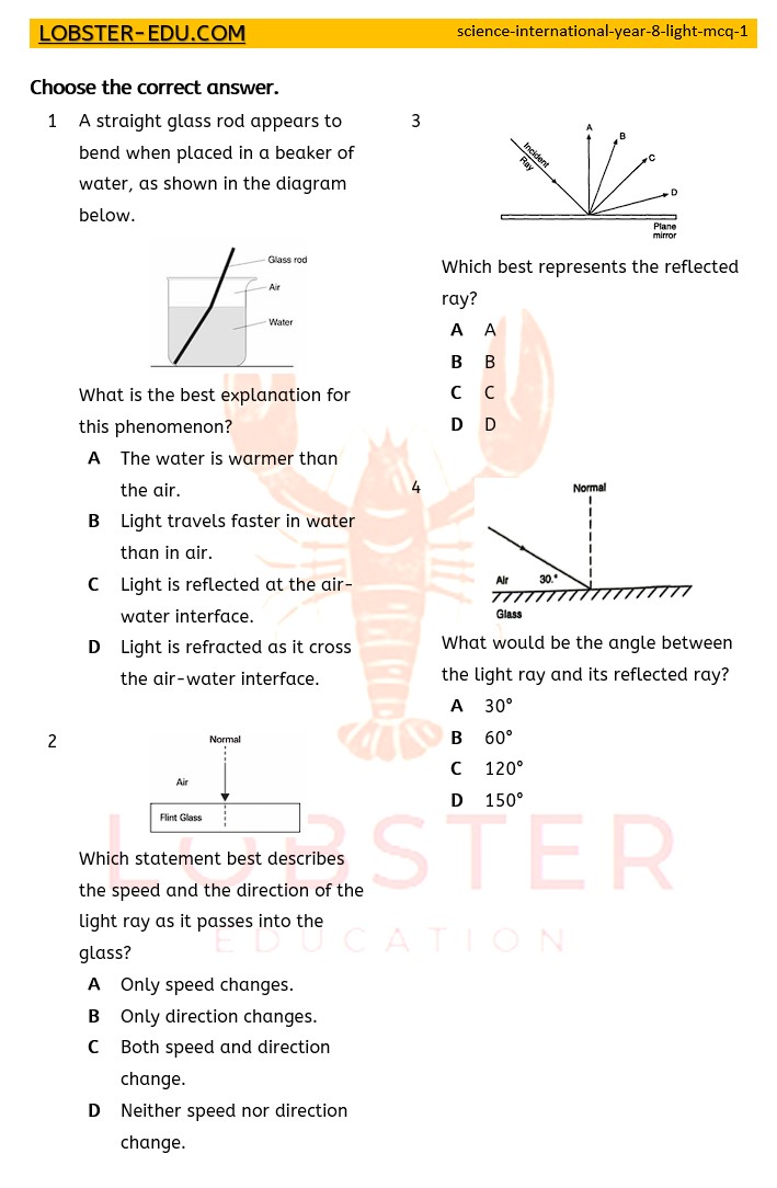 Science / International Year 8 / Light / MCQ / 1
