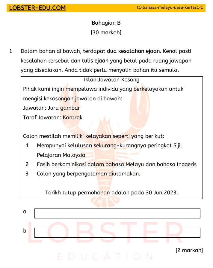 Bahasa Melayu / Tingkatan 1 / Tatabahasa / Kesalahan Ejaan / 1
